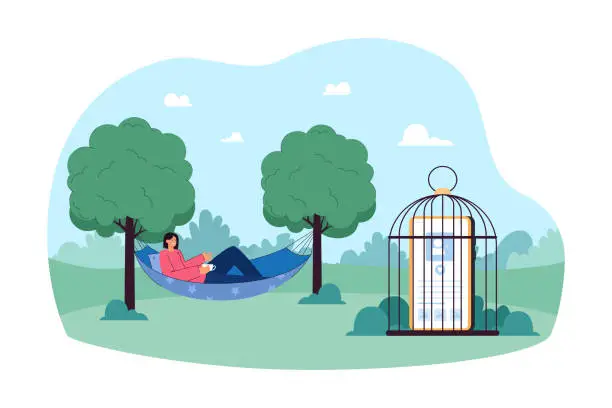 Vector illustration of Smartphone locked in bird cage vector illustration