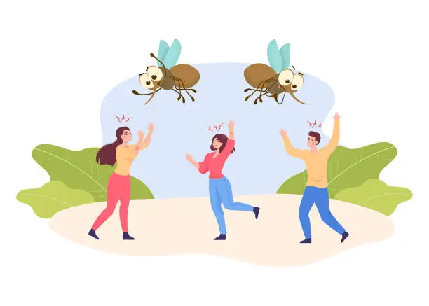 Vector illustration of Mosquitoes attacking people vector illustration