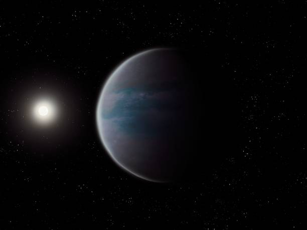 istock Distant planet with atmosphere. Star and planet in space. 1587275380