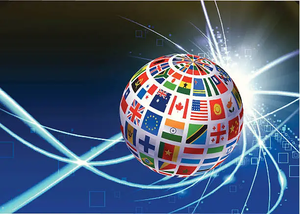 Vector illustration of Flag Globe on Abstract Fiber Optic Background