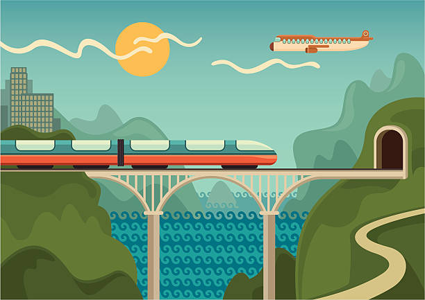 illustration mit dem zug. - train tunnel stock-grafiken, -clipart, -cartoons und -symbole