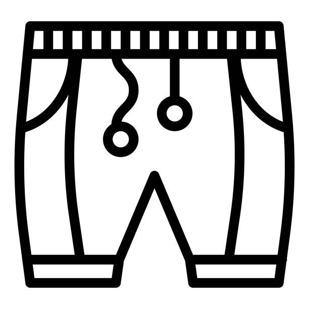 illustrazioni stock, clip art, cartoni animati e icone di tendenza di icona della linea dei pantaloncini da uomo. illustrazione vettoriale dei pantaloni isolata su bianco. pantaloncini sportivi contorno stile progettato per e app. eps 10. - shorts swimming shorts swimwear men