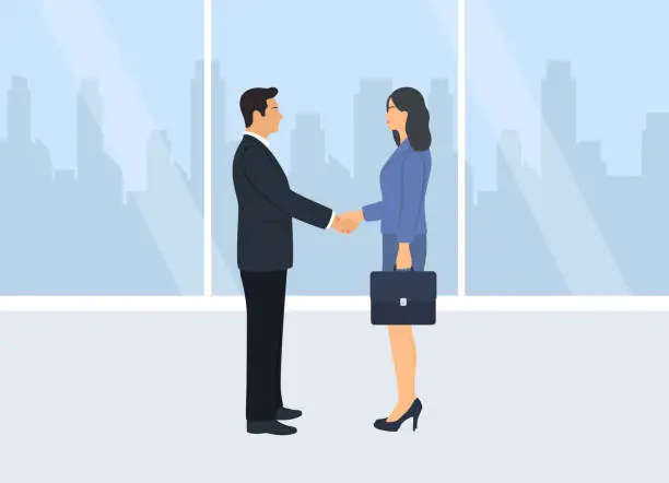 Vector illustration of Business People Shaking Hands In Office