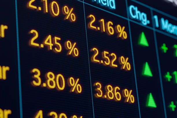 istock Close-up rising interest rates on the screen. 1587323948