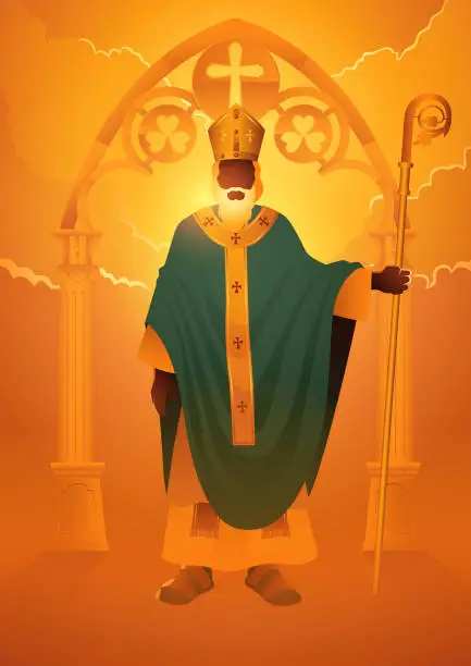 Vector illustration of Saint Patrick the Irish apostle holding his staff