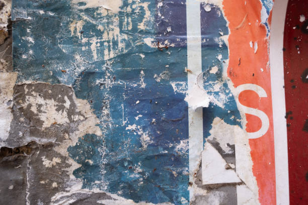 istock Torn and ripped street poster background, abstract paper collage with text 1587330462