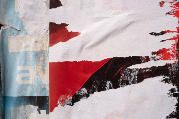 istock Torn and ripped street poster background, abstract paper collage with text 1587330987