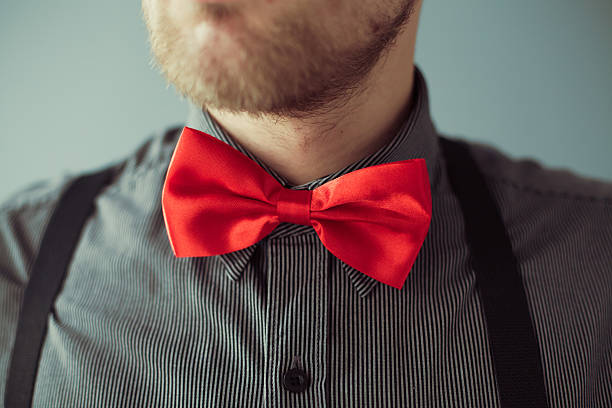 istock Bearded face and a red bowtie on the shirt 158734261