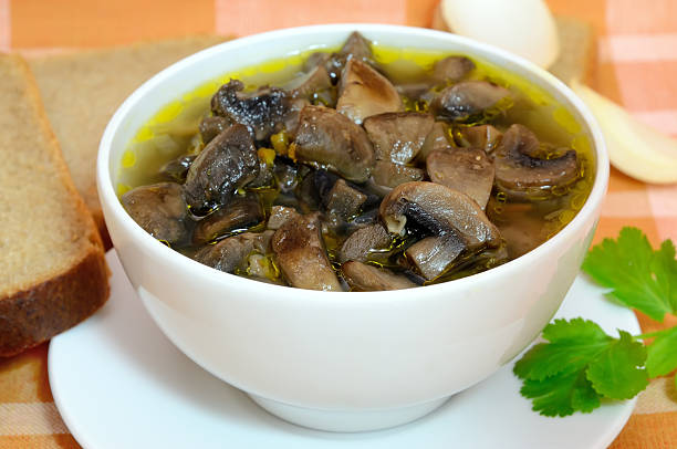 istock Mushroom soup in a white bowl 158736098