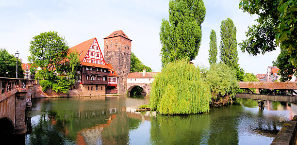 istock Panoramic view of medieval riverside architecture, Nuremberg, Germany 158736256