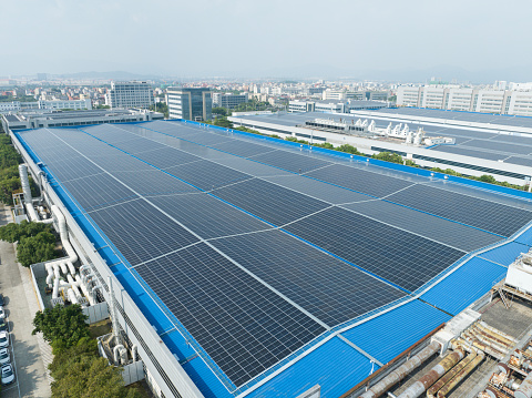 Solar power tiles on the factory roof