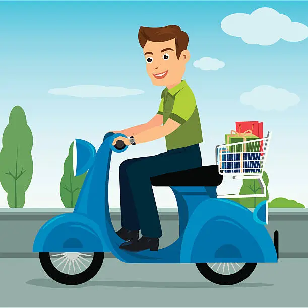 Vector illustration of Man driving a motorcycle.