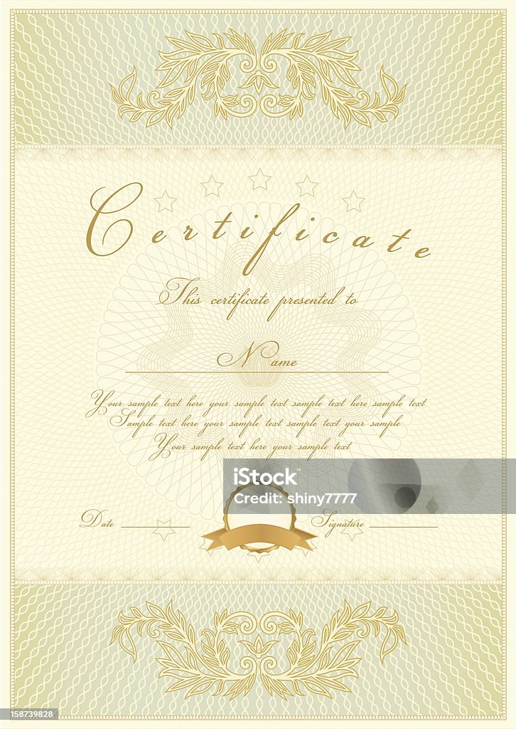 Vintage Diplôme/Certificat d'achèvement (modèle) avec bordure dorée - clipart vectoriel de Beige libre de droits