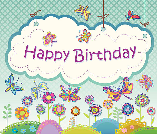 istock Vector greeting card with flowers and butterflies. Congratulations Happy Birthday 158742683