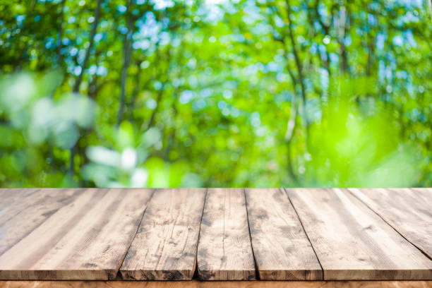 istock wooden table with forest bokeh background 1587432002