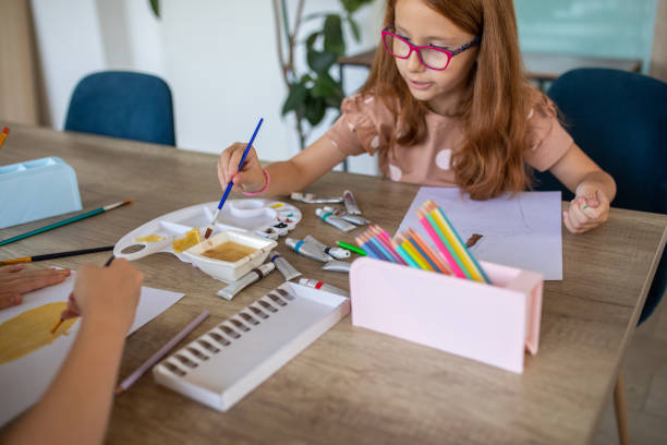 istock Sisters painting together at home 1587434154