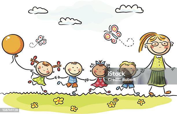 Kindergarten Stock Illustration - Download Image Now - Preschool, Child, Teacher