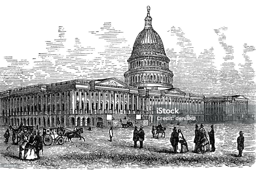 United States Capitol in 1876 The United States Capitol is the meeting place of the United States Congress, the legislature of the federal government of the United States. Located in Washington, D.C., it sits atop Capitol Hill at the eastern end of the National Mall.  Illustration was published in 1882 Capitol Building - Washington DC stock illustration