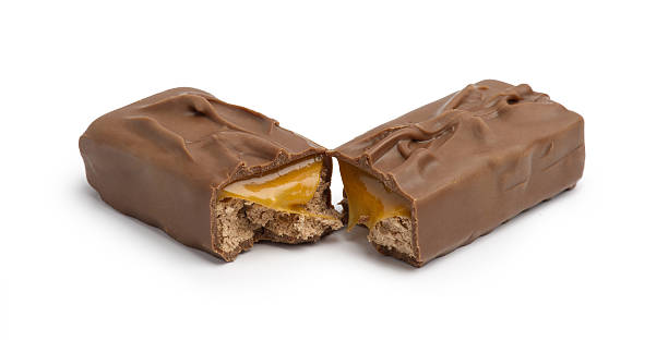 istock Chocolate caramel bar isolated on white 158750407