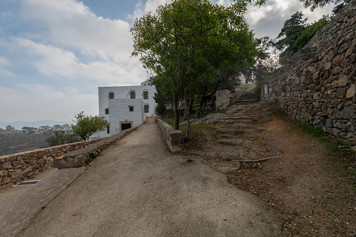 Walkway up to the historical Monastery of St John  the Theologian in Patmos Greece