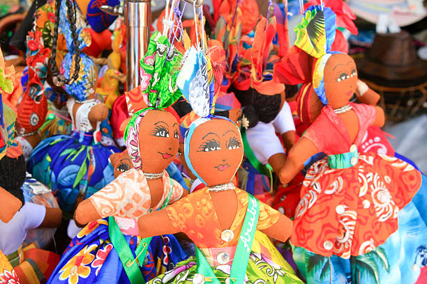 Colorful Dolls in a Store, Oranjestad, Aruba stock photo