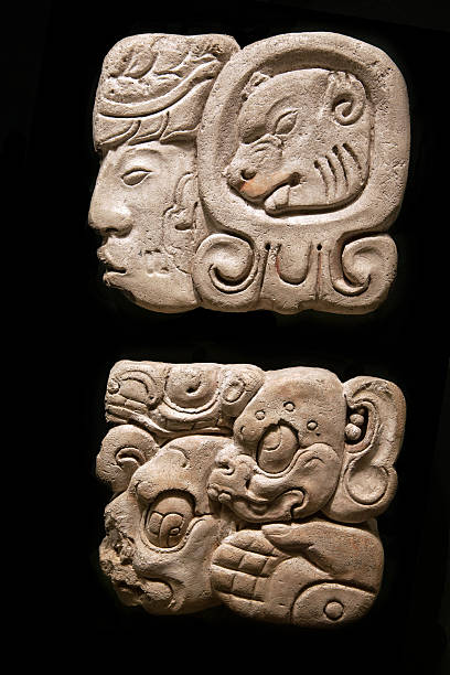 Ancient Mayan hieroglyphs stock photo