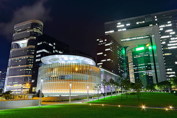 istock modern office building in downtown city at night 158755732