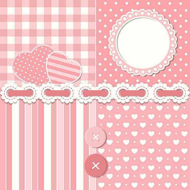 zestaw różowy scrapbook - heart shape cute valentines day nostalgia stock illustrations