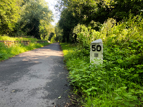 50 mile marker on the Marriotts Way in Norfolk