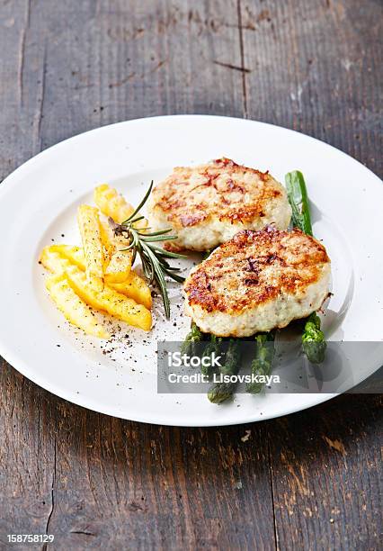Fishcakes Stock Photo - Download Image Now - Asparagus, Fish Cakes, Plate