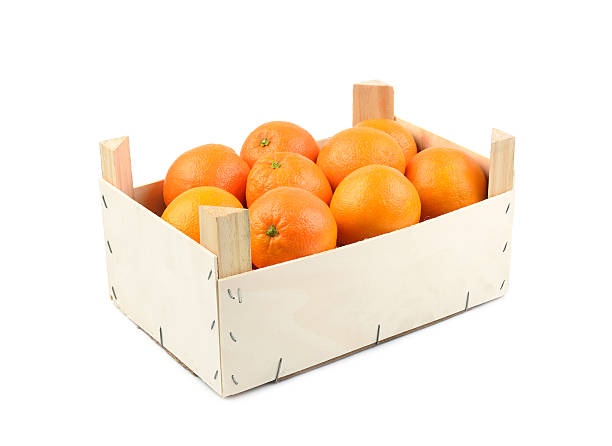 istock Wooden box of oranges isolated 158758199