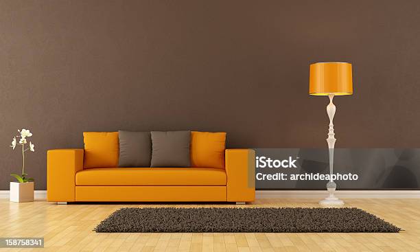 Brown Living Room Stock Photo - Download Image Now - Living Room, Orange Color, Modern