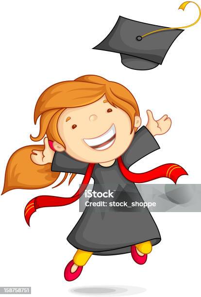 Girl In Graduation Gown Stock Illustration - Download Image Now - Child, Graduation, Small