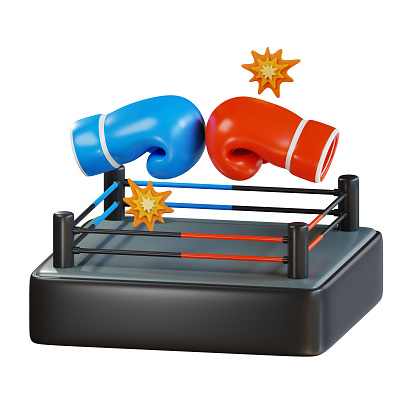 3D illustration. Boxing, an indoor sport that is popular in many countries and competes in world championships.