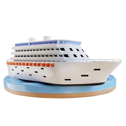 3D illustration. Large tourist cruise ship for taking passengers to travel around the world.