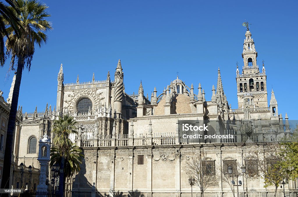 Giralda cathedral  and tower known as the  Giralda, Seville, Andalucia, Spain Stone Material Stock Photo