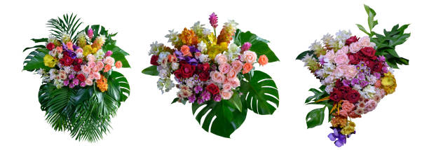 istock Hydrangeas, sunflowers and roses and various flowers with leaves isolated on white background. Creative ideas of spring flowers for weddings and love,clipping path. 1587601681
