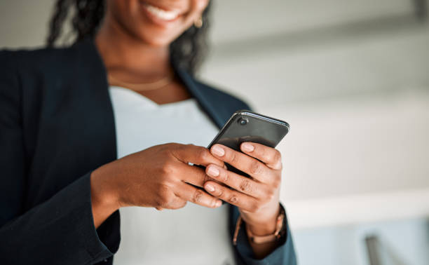 istock Closeup, worker or hands typing on a phone for social media content, internet post or website notification. Searching, digital news blog or woman texting on online networking mobile app in office 1587603744