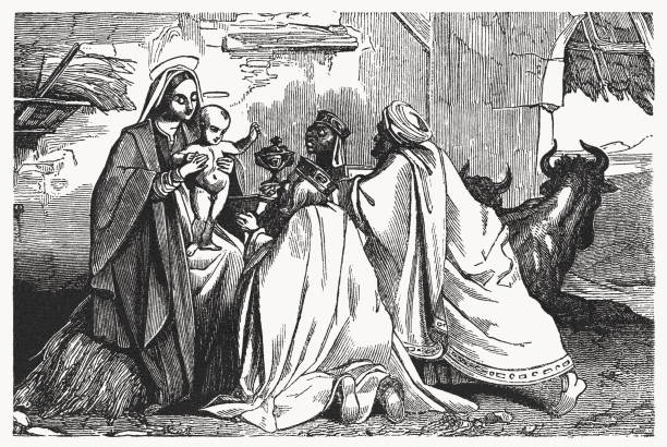 istock Adoration of the Magi (Matthew 2), wood engraving, published 1837 1587607543