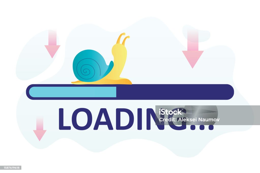 Sluggish Snail Crawling On Progress Loading Bar Slow Internet Concept ...