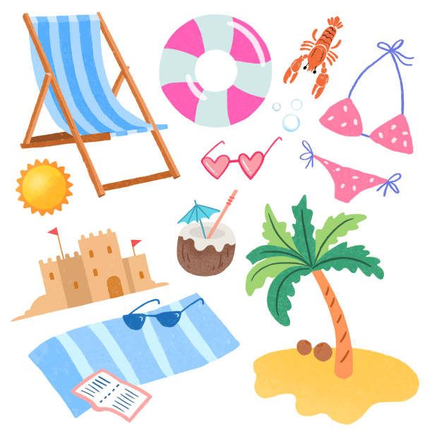 istock Set of summer vacation at the beach elements hand drawn illustration 1587621823