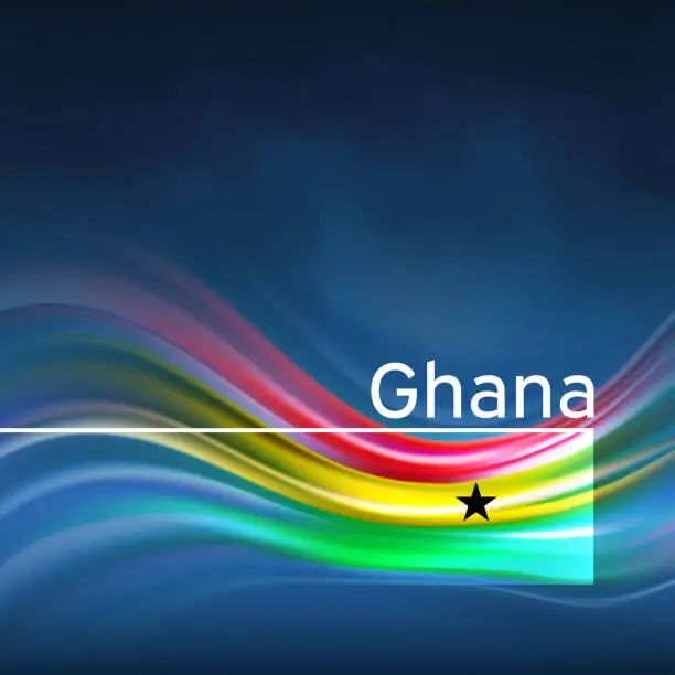 Vector illustration of Ghana flag background. Abstract ghana flag in the blue sky. National holiday card design. Business brochure design. State banner, ghana poster, patriotic cover, flyer. Vector illustration