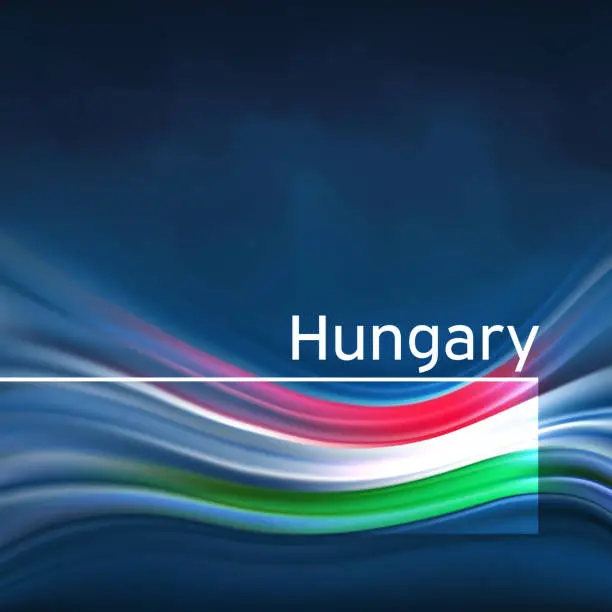 Vector illustration of Hungary flag background. Abstract hungarian flag in the blue sky. National holiday card design. Business brochure design. State banner, hungary poster, patriotic cover, flyer. Vector illustration