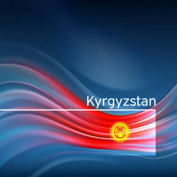 Vector illustration of Kyrgyzstan flag background. Abstract kyrgyz flag in the blue sky. National holiday card design. State banner, kyrgyzstan poster, patriotic cover, flyer. Business brochure design. Vector illustration