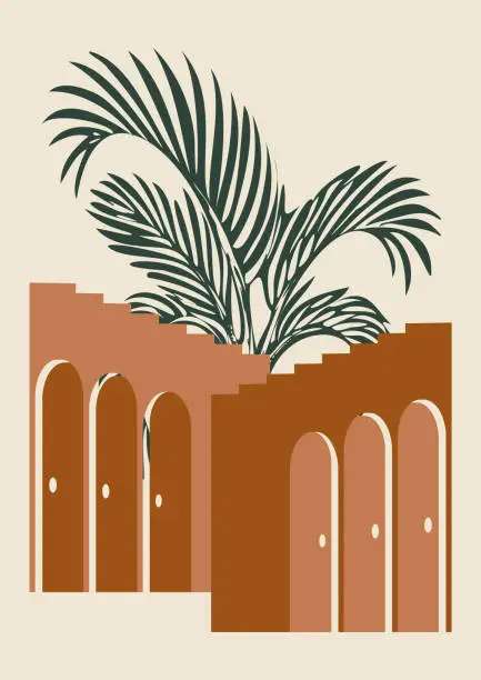 Vector illustration of Aesthetic minimalist Morocco architecture poster illustration.
