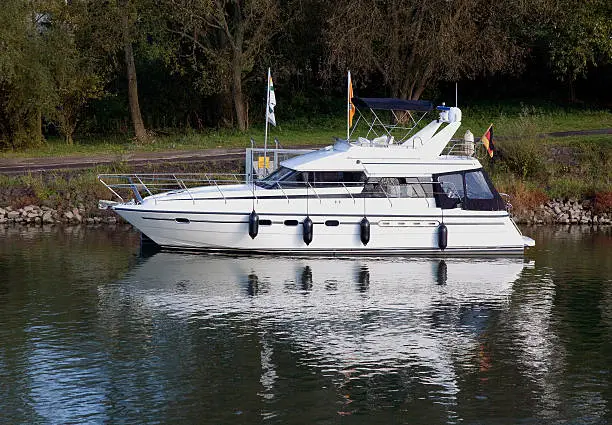 Mooring motoryacht at Rhine river.