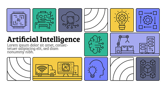 Artificial Intelligence Line Icon Set and Banner Design