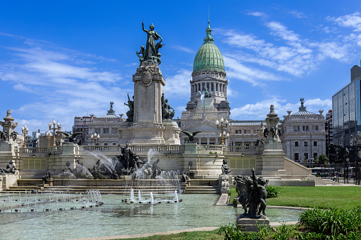 Buenos Aires, National Congress palace building in historic city center.