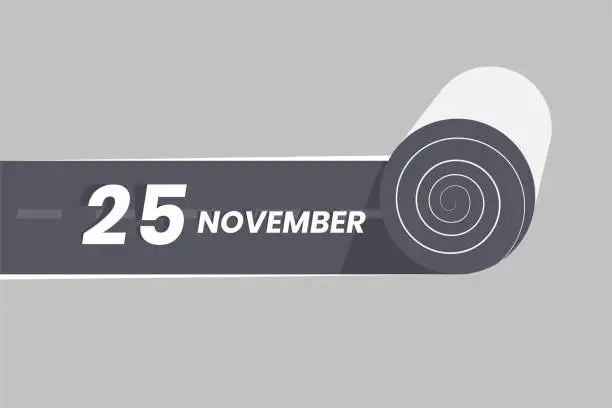 Vector illustration of November 25 calendar icon rolling inside the road. 25 November Date Month icon vector illustrator.