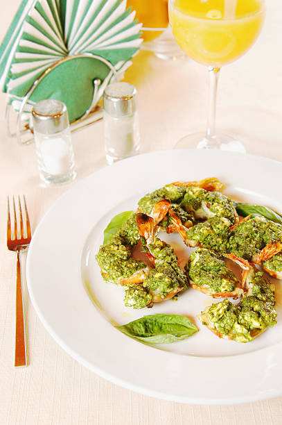 istock Tiger shrimps with vegetable sauce on a plate 158772066
